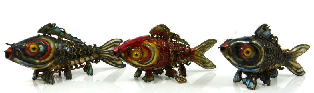 3pc CHINESE ENAMELED SILVER KOI PENDANTS (1 of 6)