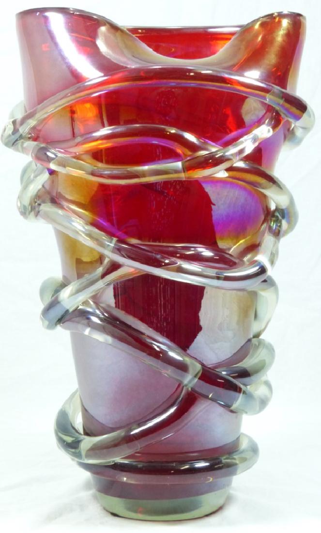 LARGE MURANO ART GLASS VASE IRIDESCENT RED (1 of 7)