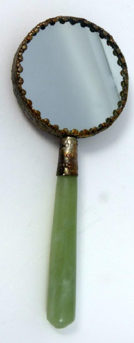 CHINESE CINNABAR & JADE HAND MIRROR (1 of 2)