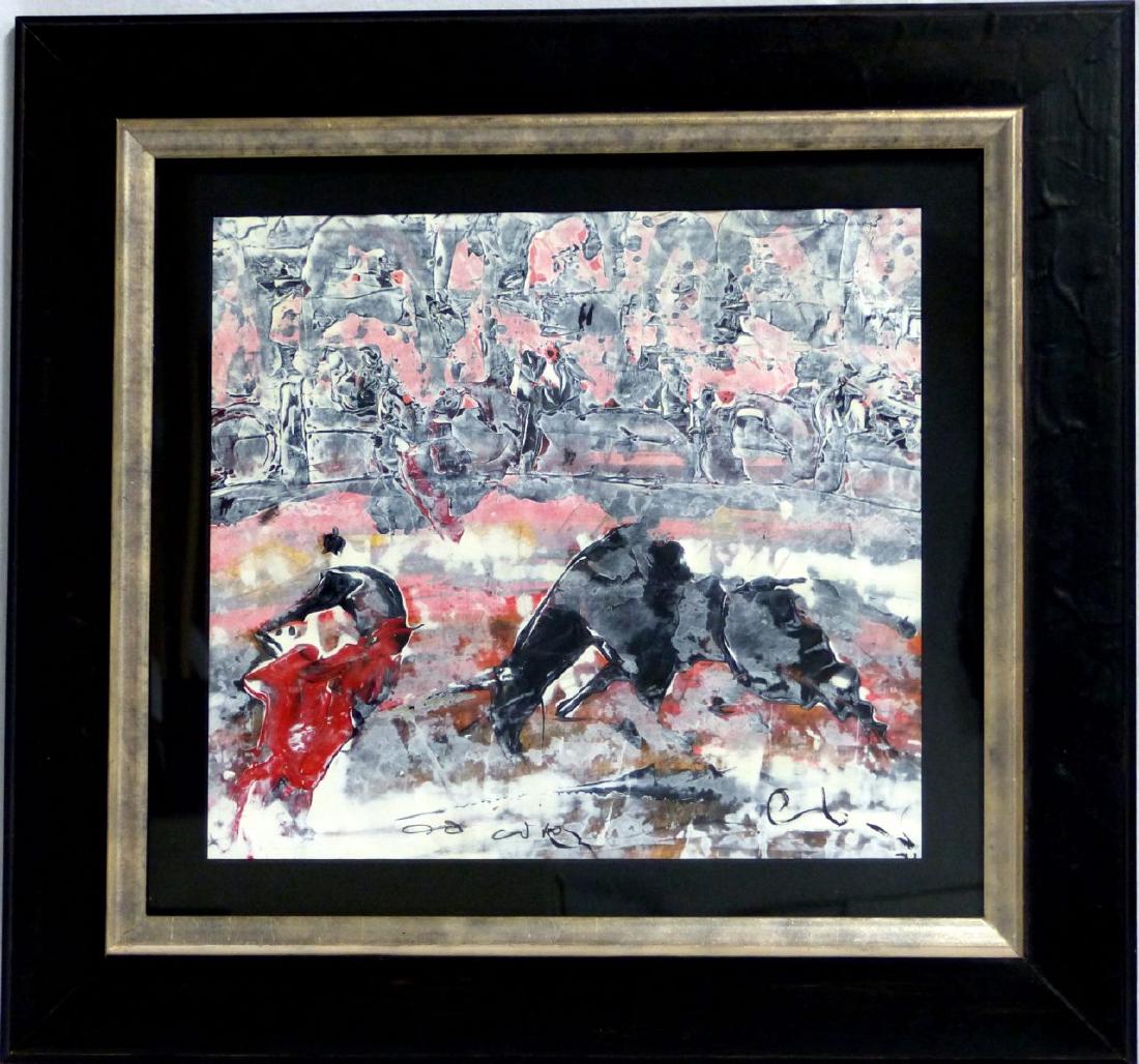MATADOR & BULL MID-CENTURY SEMI ABSTRACT PAINTING (1 of 4)