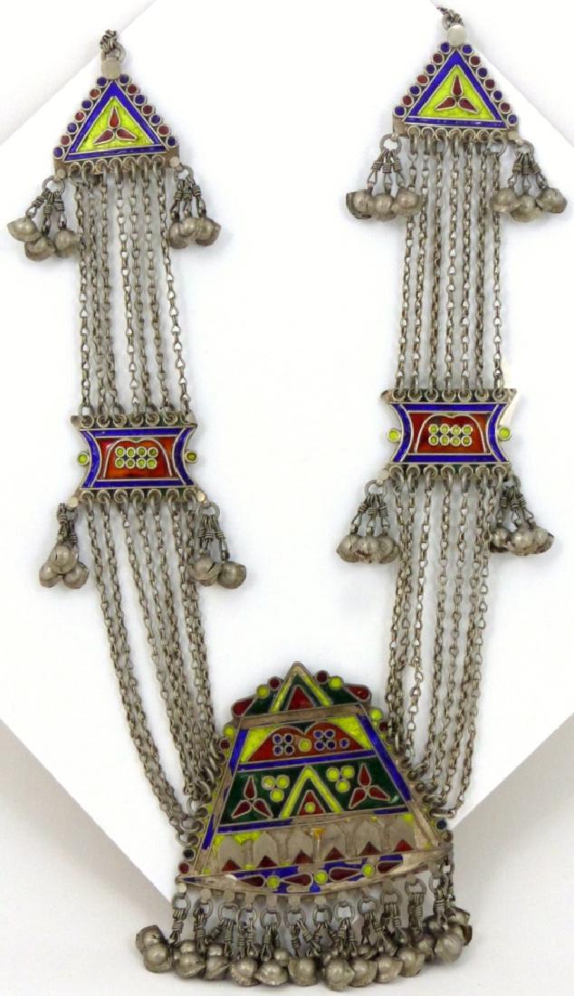 LARGE TRIBAL INDIAN ENAMELED SILVER NECKLACE (1 of 4)