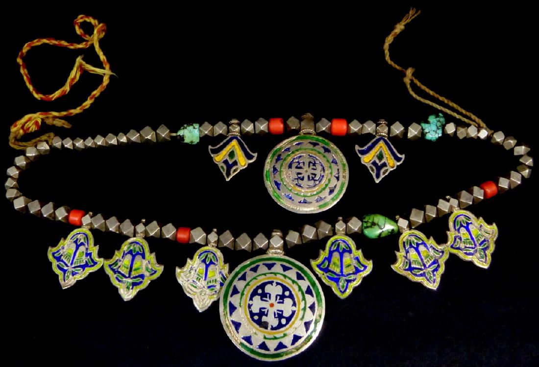 TRIBAL INDIAN SILVER NECKLACE ENAMEL CORAL TURQ (1 of 4)