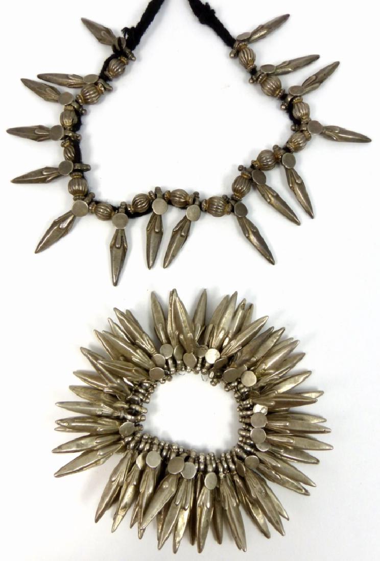 2pc INDIAN SILVER NECKLACE & BRACLET 'SPIKE' BEADS (1 of 3)
