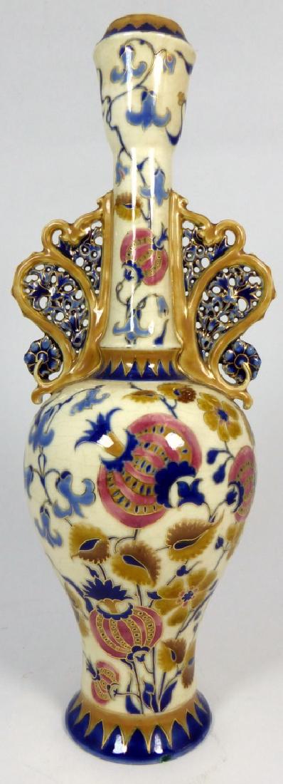 ZSOLNAY PECS PORCELAIN VASE w PIERCED HANDLES (1 of 8)