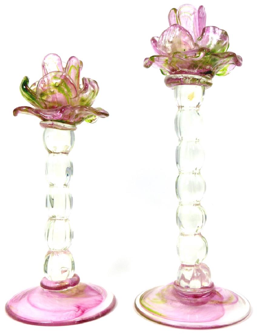 2pc VENETIAN GLASS FLORAL CANDLESTICK HOLDERS (1 of 8)