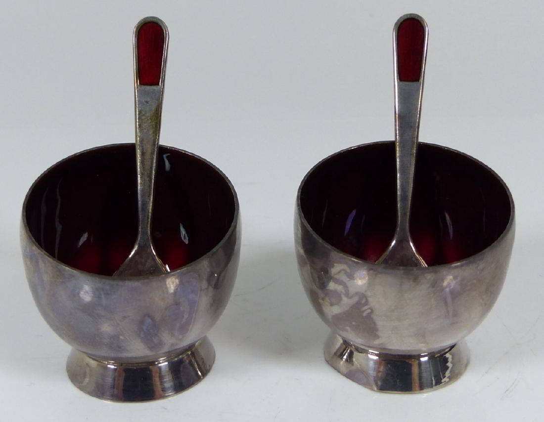 4pc MEKA DANISH STERLING ENAMEL SALTS & SPOONS (1 of 8)