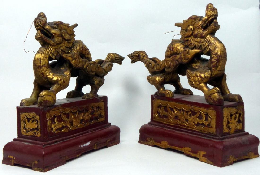 PR CHINESE GILT & RED LACQUER CARVED WOOD DRAGONS (1 of 8)