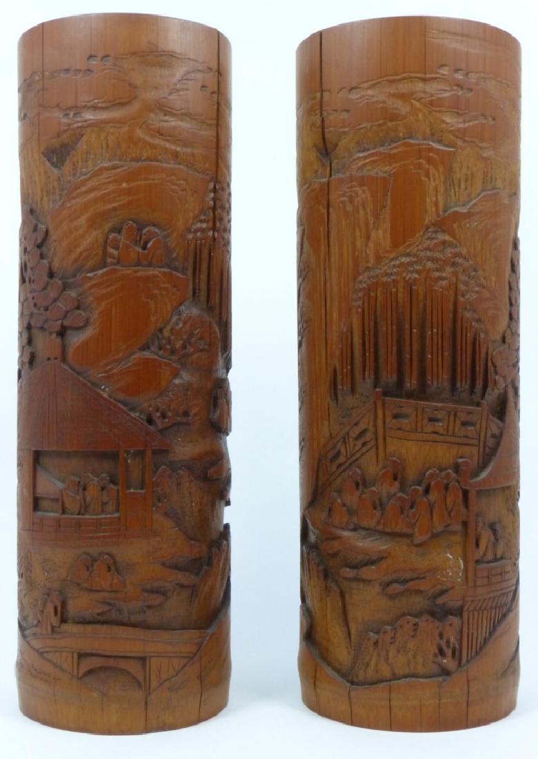 TWO LARGE CHINESE BAMBOO BRUSH POTS (1 of 10)
