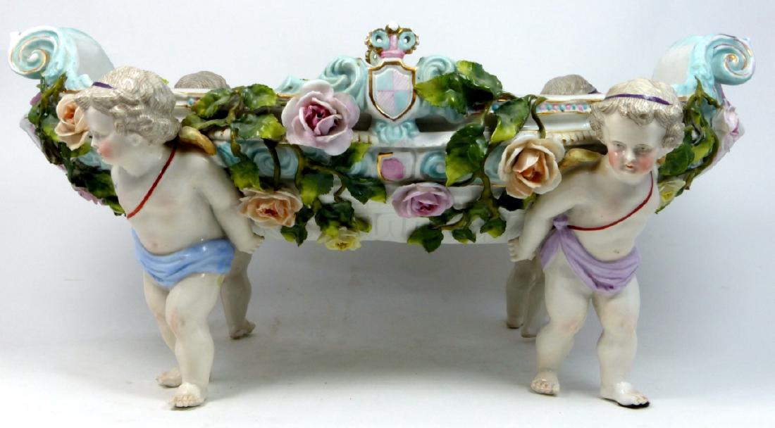 GERMAN PORCELAIN CENTERPIECE w CHERUBS & FLOWERS (1 of 10)