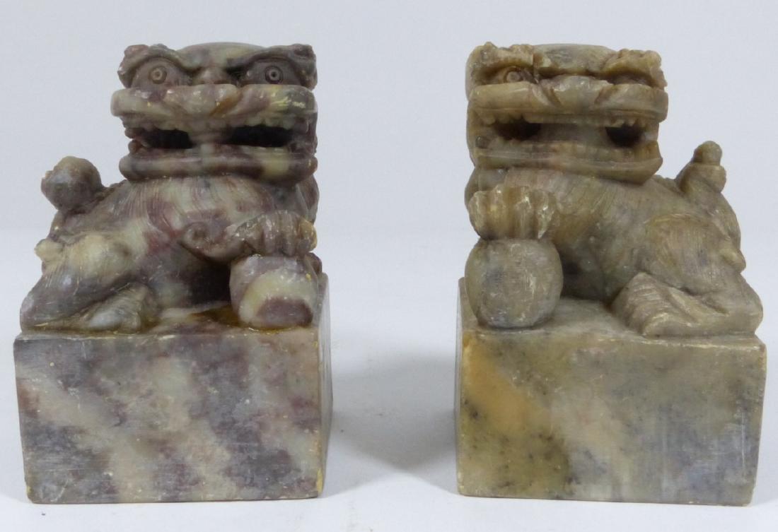 PR CHINESE CARVED HARDSTONE FOO DOGS (1 of 10)