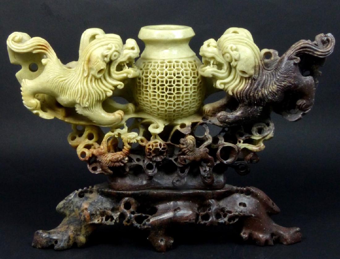 CHINESE CARVED SOAPSTONE FOO LION CENSER (1 of 7)