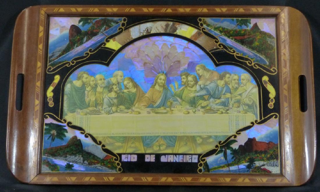 INLAID MAHOGANY BUTTERFLY WING DECOPAGE TRAY (1 of 4)