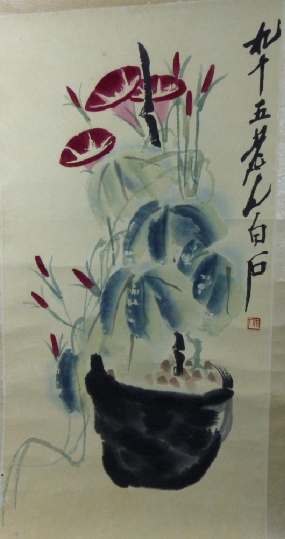 CHINESE SCROLL PAINTING FLOWERS SIGNED (1 of 3)