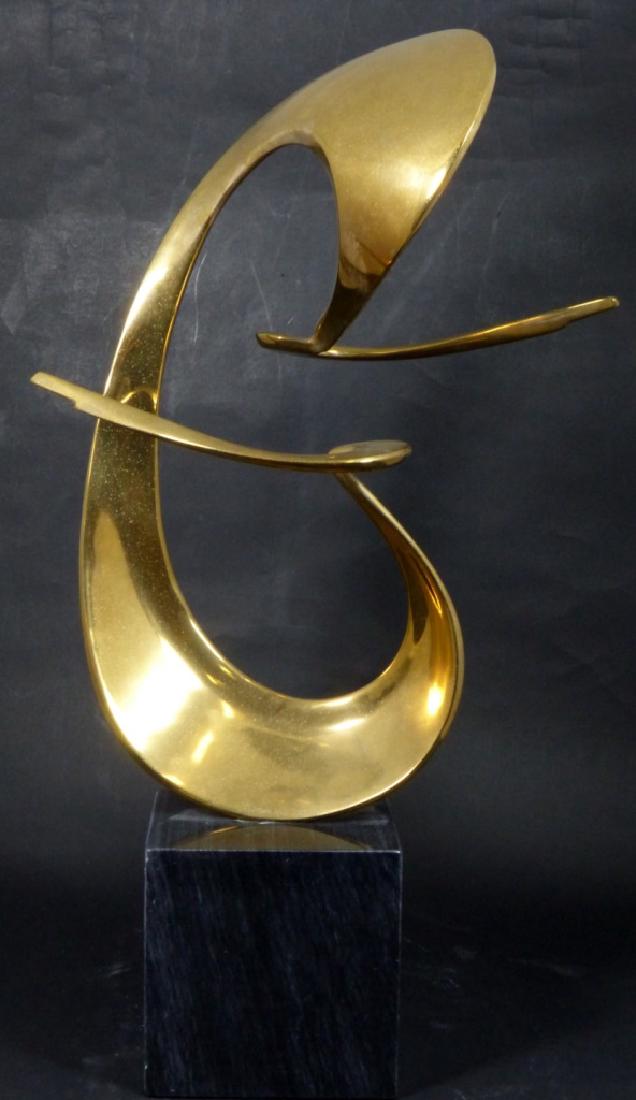 BOB BENNETT ABSTRACT BRONZE SCULPTURE 23/50: Bob (Robert) M. Bennett (American, 1928 - 2003) abstract bronze sculpture. Signed, dated 1989 and numbered 23/50. Measures 15 1/2" (39.3cm) + 5" (12.7cm)marble base.