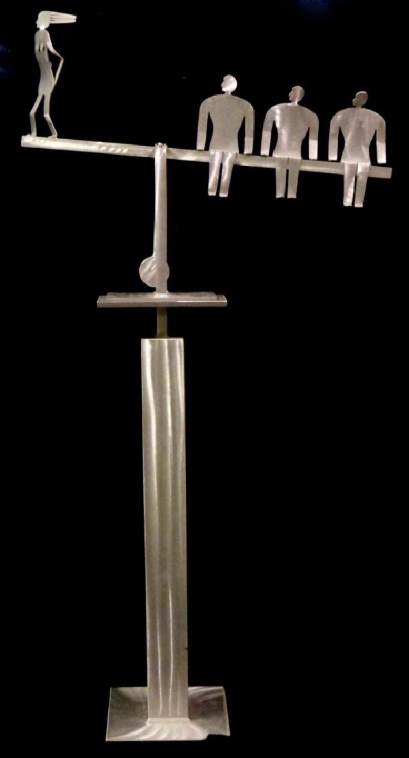LARGE KINETIC ALUMINUM SCULPTURE w PEDESTAL SIGNED (1 of 5)
