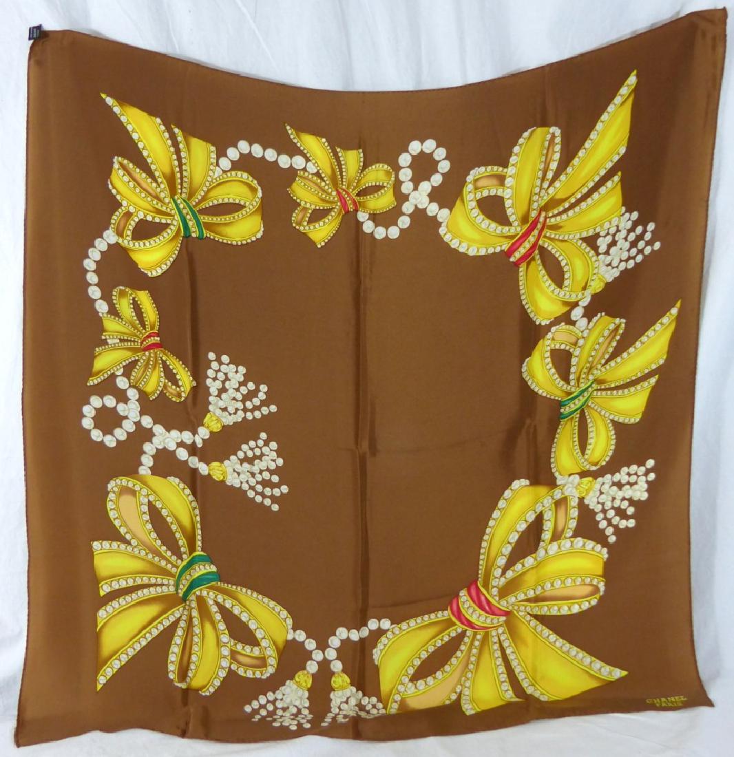 CHANEL PARIS RIBBONS & PEARLS SILK SCARF (1 of 3)