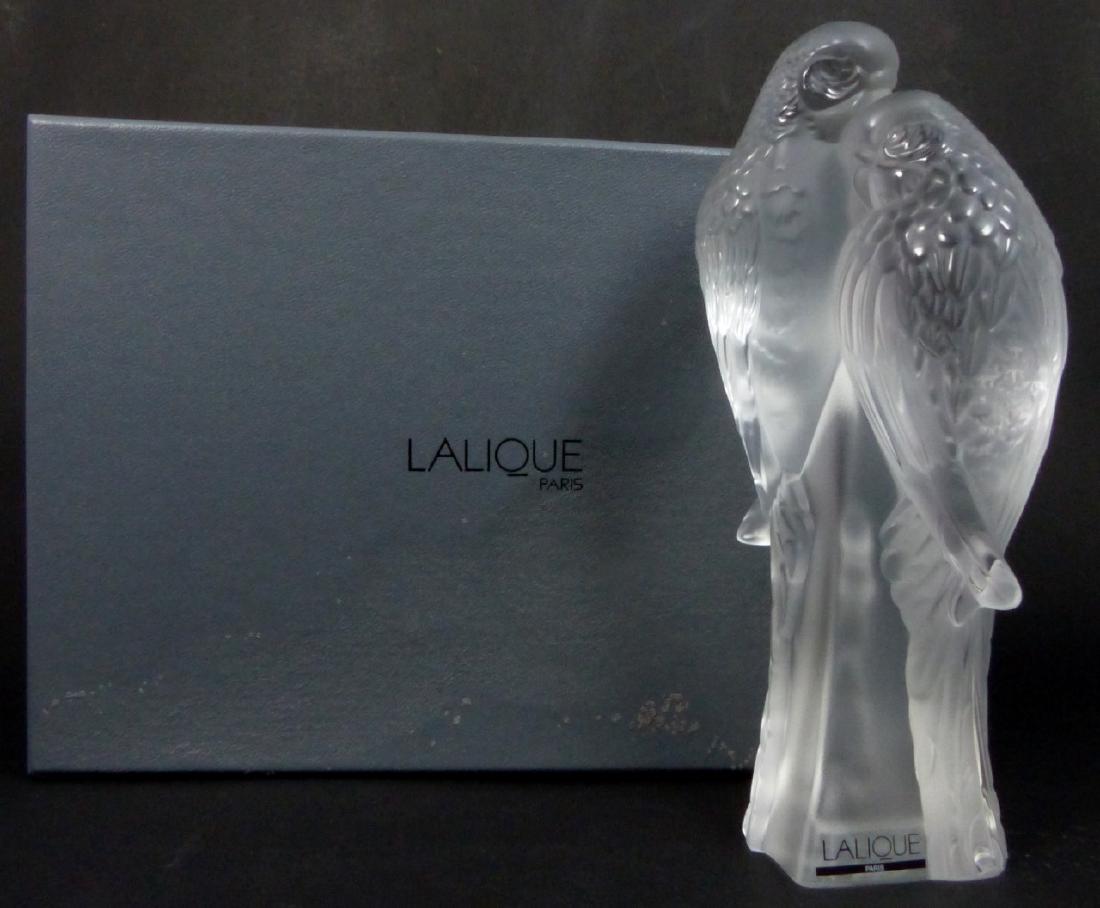 LALIQUE '2 PARAKEETS' FROSTED CRYSTAL FIGURE w BOX (1 of 7)
