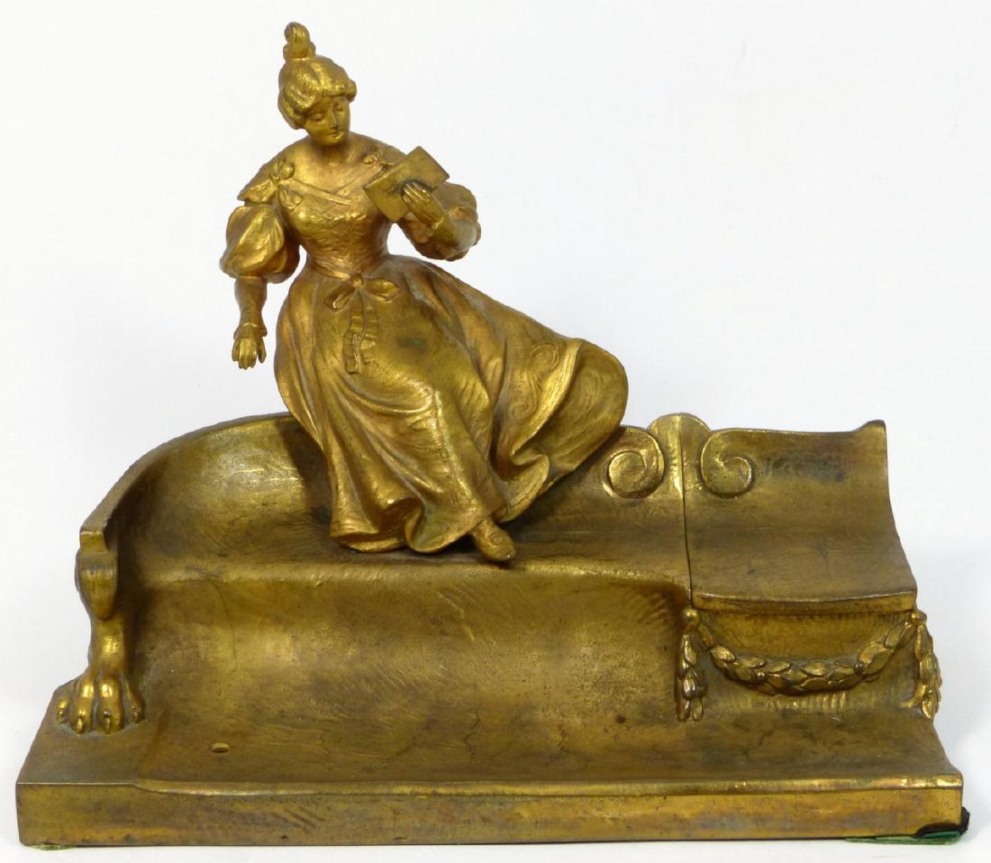 FRENCH GILT METAL FIGURAL INKWELL (1 of 7)