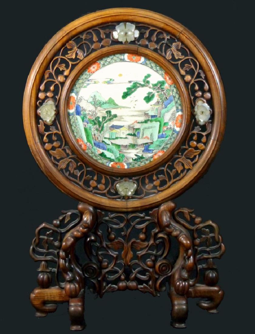 19th C CHINESE FAMILLE VERTE PORCELAIN PLAQUE (1 of 10)