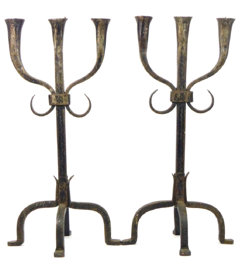 PR HAND HAMMERED IRON 3-LIGHT CANDELABRA (1 of 6)