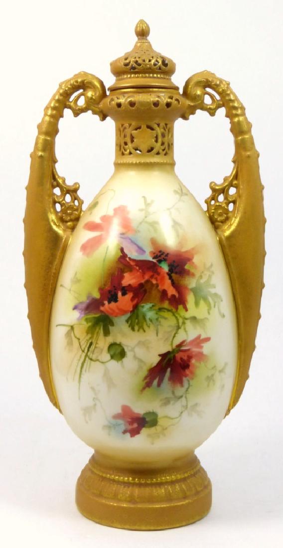 AUSTRIAN PORCELAIN HANDLED FLORAL VASE (1 of 7)