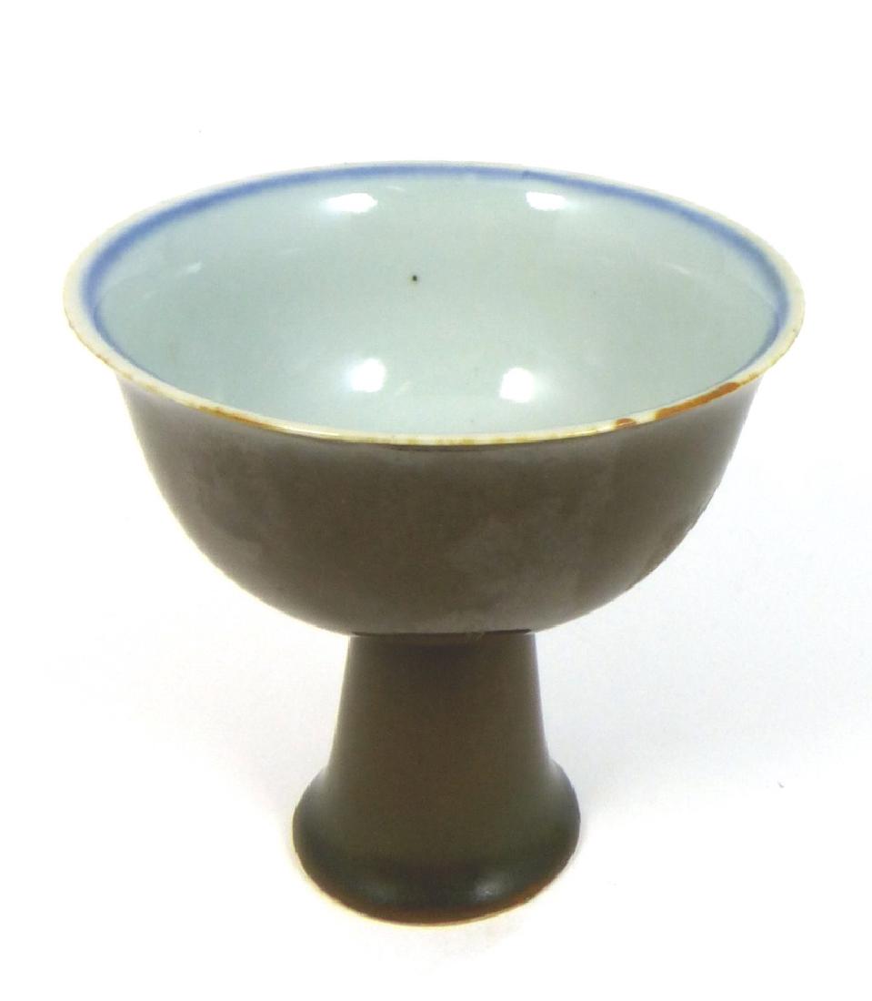 CHINESE BROWN GLAZED PORCELAIN STEM CUP (1 of 9)