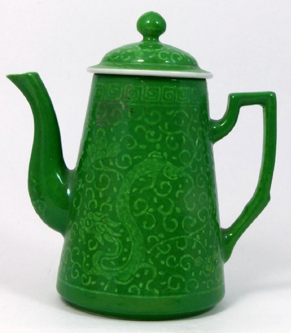 CHINESE GREEN GLAZED PORCELAIN DRAGON TEAPOT (1 of 6)