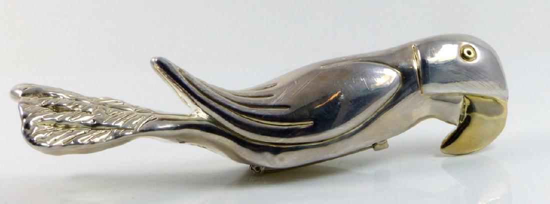 LARGE MEXICAN STERLING SILVER PARROT BROOCH (1 of 6)