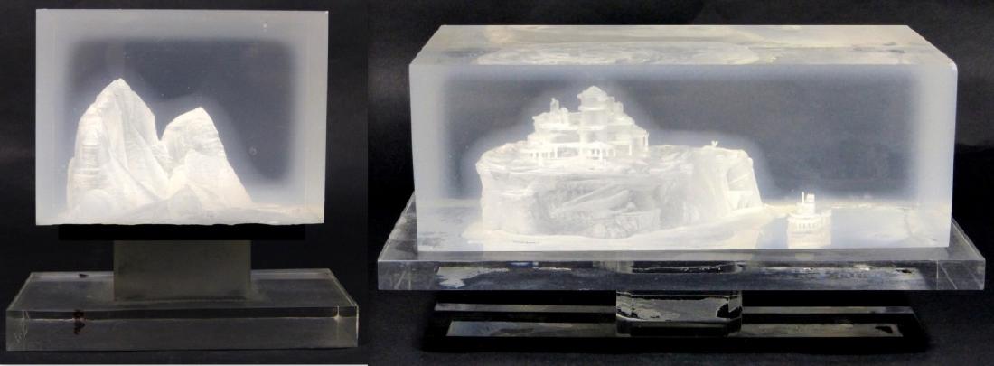 2pc REVERSE CARVED LUCITE SCULPTURES SIGNED (1 of 10)