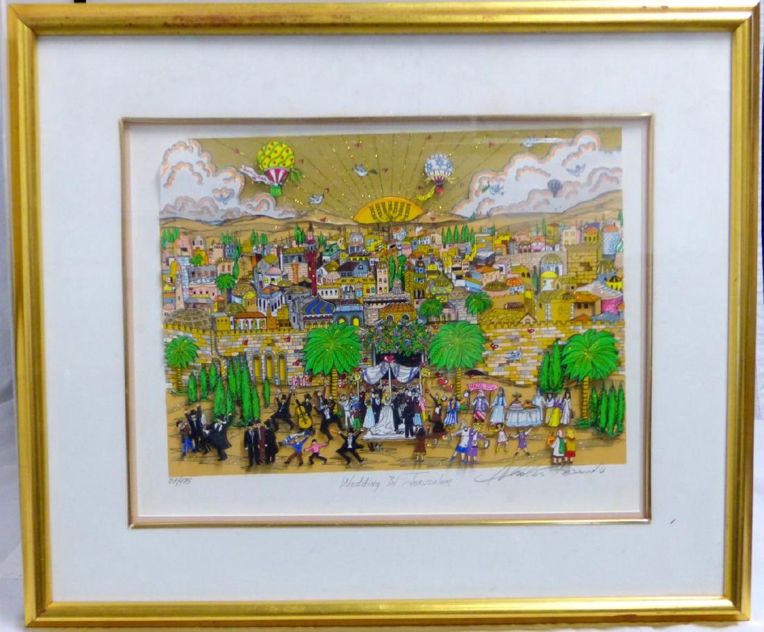 CHARLES FAZZINO 'WEDDING IN JERUSALEM' 3D POP ART: Charles Fazzino 'Wedding in Jerusalem' 3D serigraph. Pencil signed lower right, titled lower center and numbered 87/475 lower left. Measures 17 3/4" (45cm) x 13 3/4" (35cm) + 3 3/4" (9.5cm) mat & fram