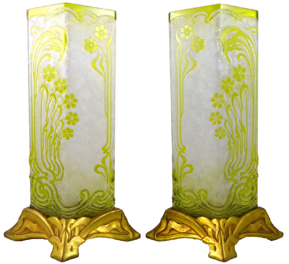 PR BACCARAT ACID ETCHED GLASS ORMOLU MOUNTED VASES (1 of 10)