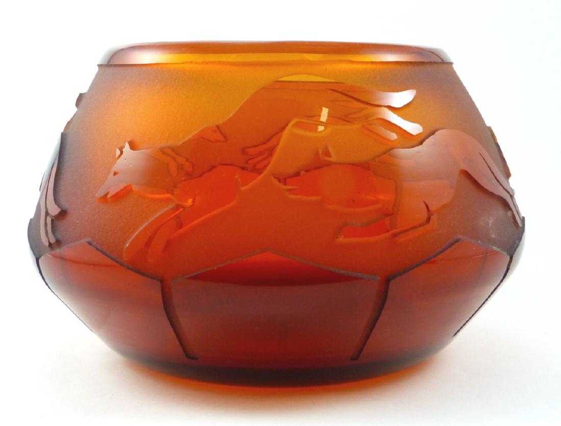 MULLER FRERES ACID ETCHED AMBER GLASS FOX BOWL (1 of 9)