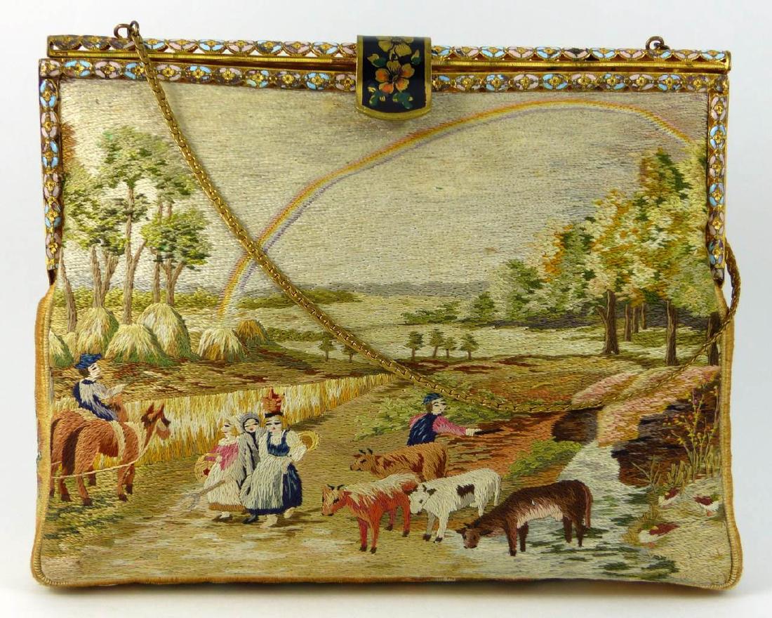 EMBROIDERED & ENAMELED SCENIC HANDBAG (1 of 9)