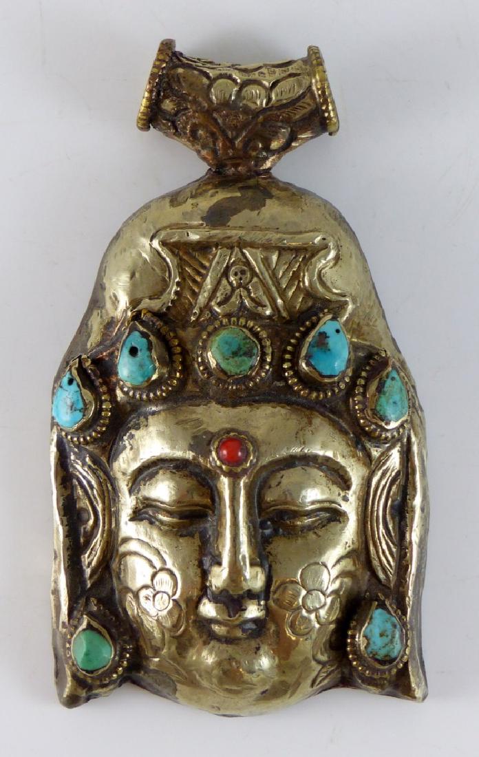 TIBETAN SILVER BUDDHA HEAD w TURQUOISE & CORAL (1 of 5)