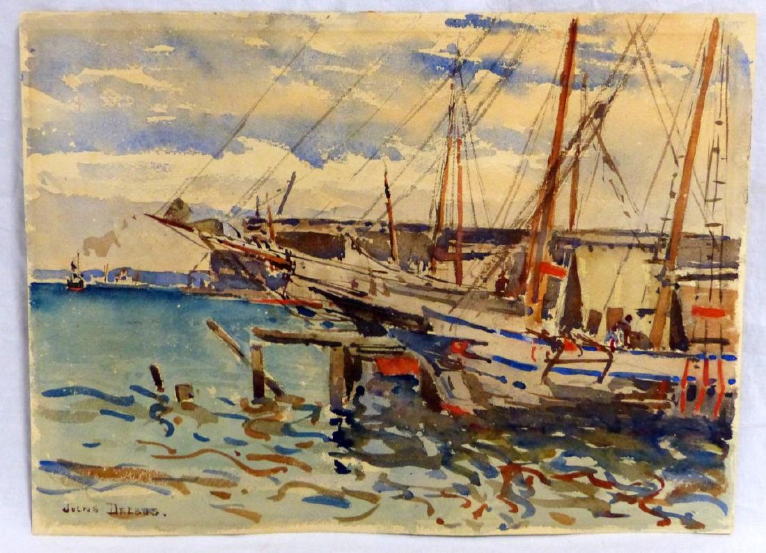JULIUS DELBOS WATERCOLOR OF HARBOR SCENE (1 of 5)