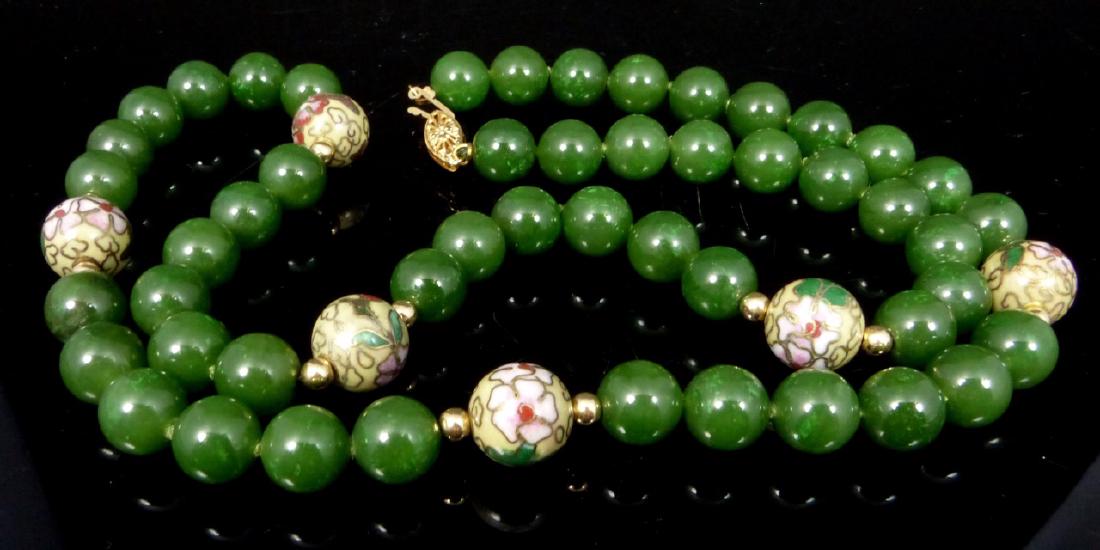 CHINESE JADE CLOISONNE 14kt YG BEADED NECKLACE