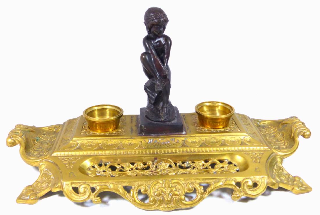 LARGE CONTINENTAL DESK TRAY w BRONZE SCULPTURE (1 of 7)