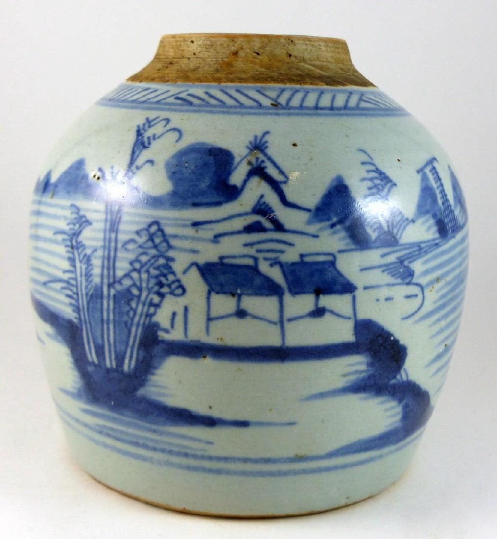 19th C CHINESE CANTON BLUE & WHITE JAR (1 of 7)