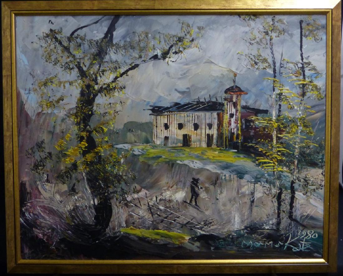 MORRIS KATZ OIL PAINTING ON MASONITE LANDSCAPE (1 of 6)