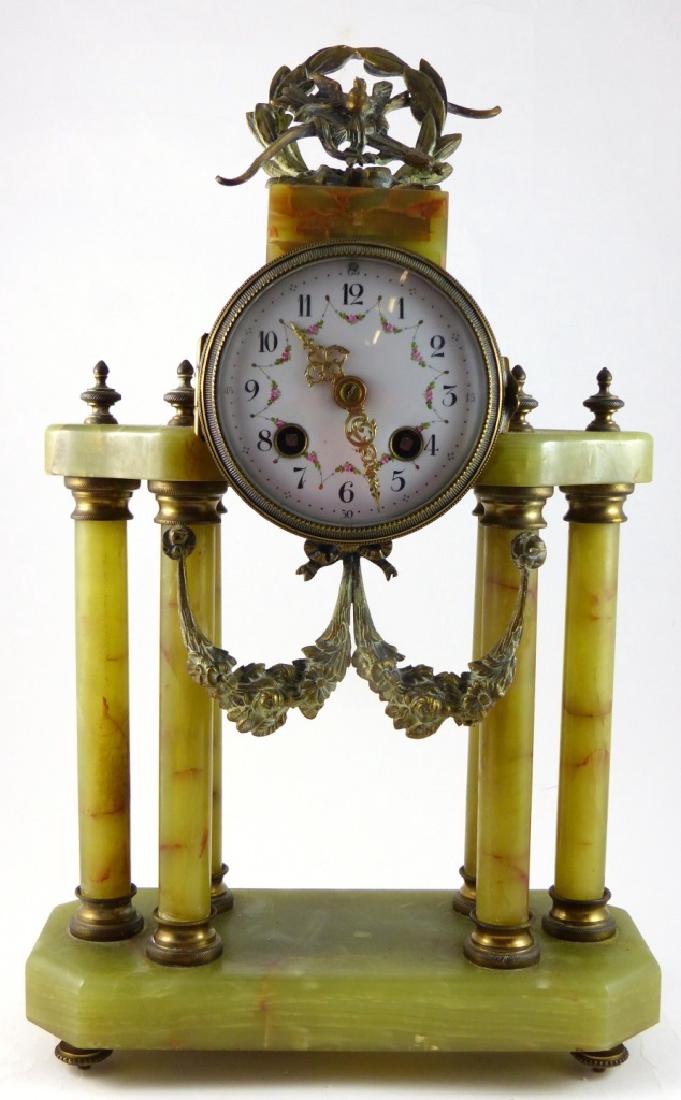 FRENCH SOCIETE CLUSIENNE ONYX & BRASS MANTEL CLOCK (1 of 10)