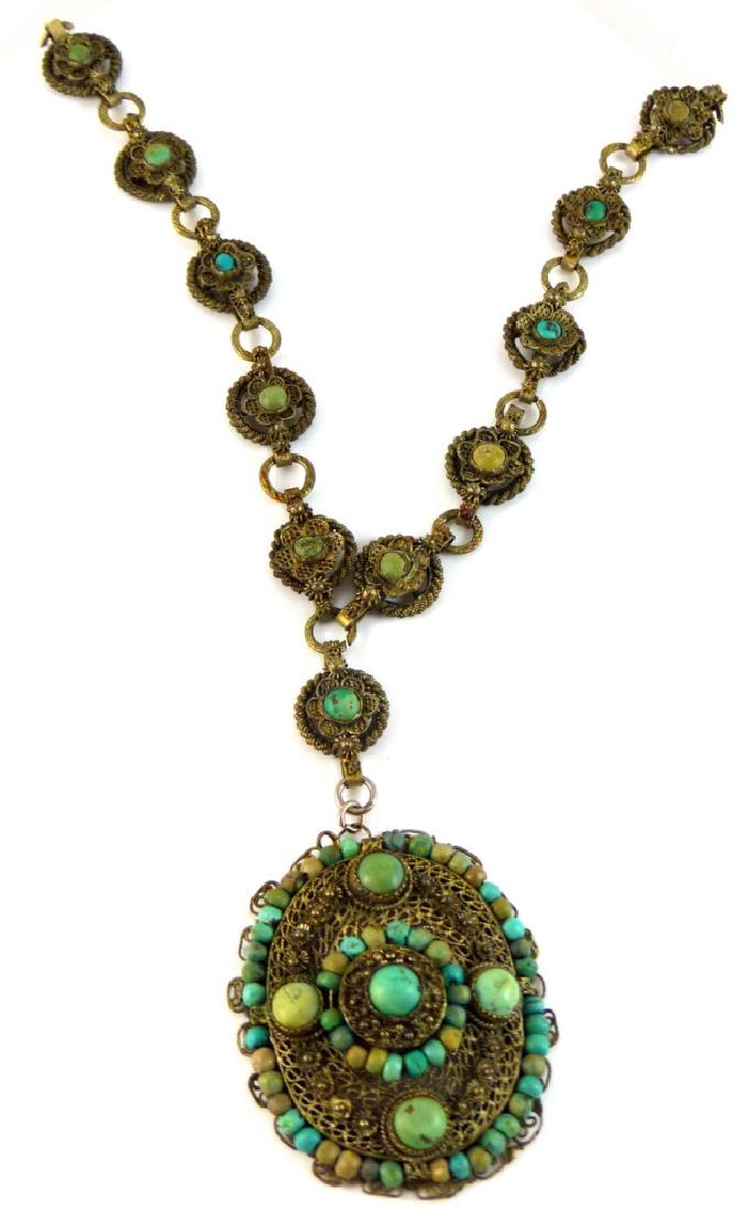 CHINESE SILVER FILIGREE & TURQUOISE NECKLACE (1 of 8)