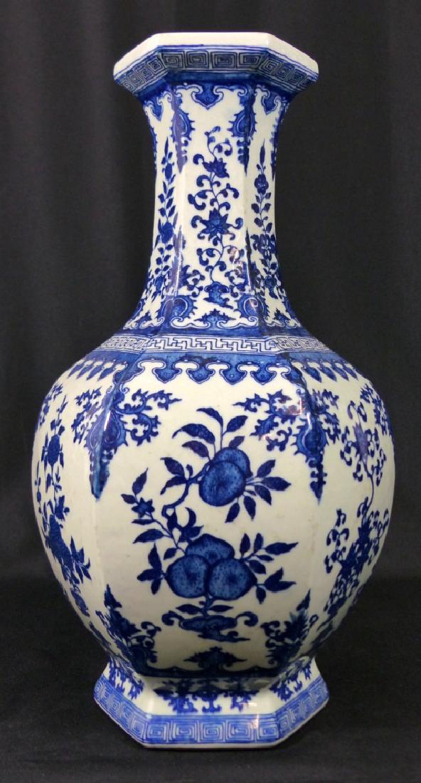 CHINESE BLUE AND WHITE HEXAGONAL PORCELAIN VASE (1 of 8)