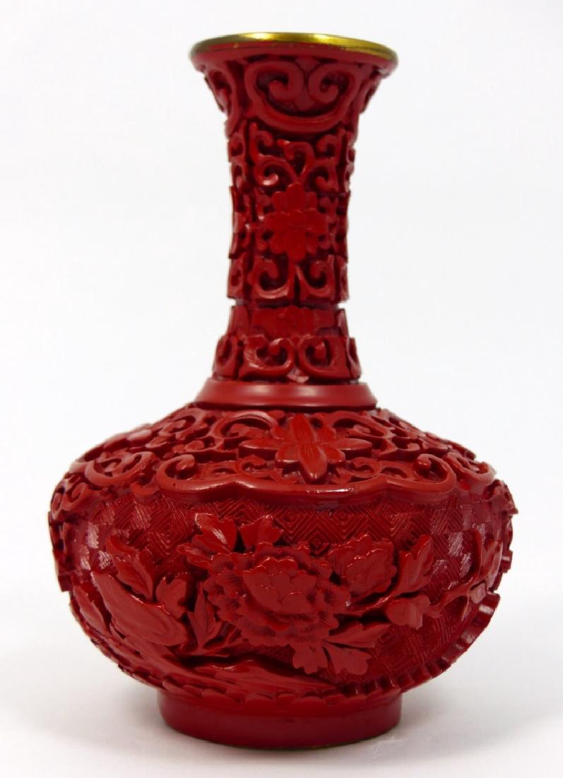 CHINESE CINNABAR STYLE VASE (1 of 9)