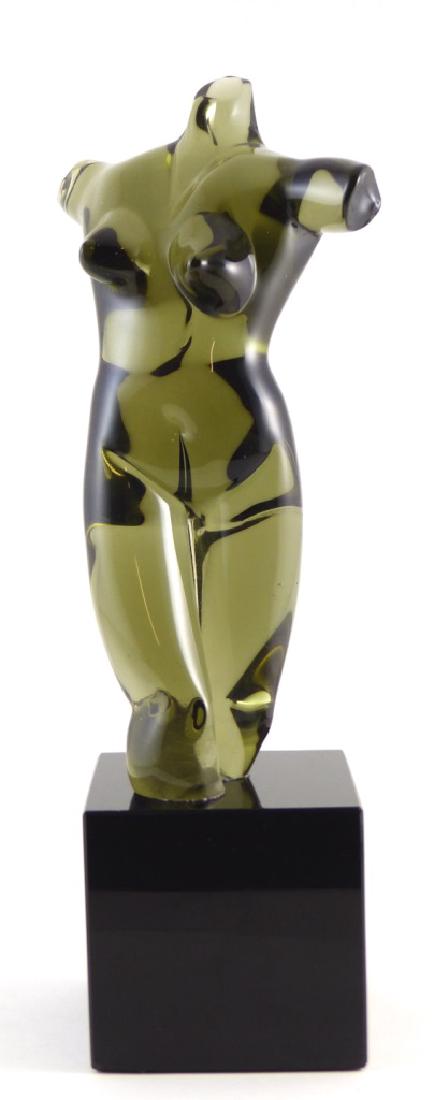 ALFREDO ROSSI MURANO ART GLASS NUDE SCULPTURE: Alfredo Rossi Murano smoky glass sculpture depicting a nude. Signed to underside of base. Measures 9" (23cm) height + 3 1/4" (8cm) base.