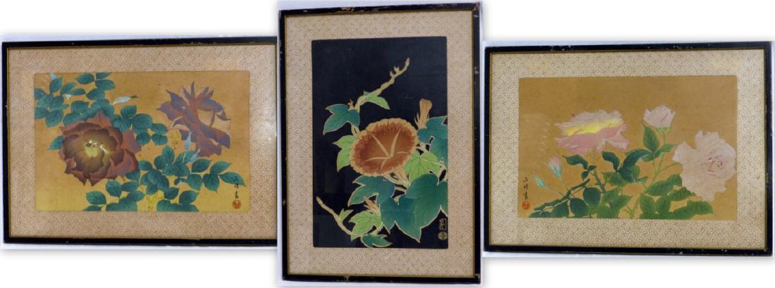 3pc JAPANESE WOODBLOCK PRINTS FLOWERS (1 of 10)