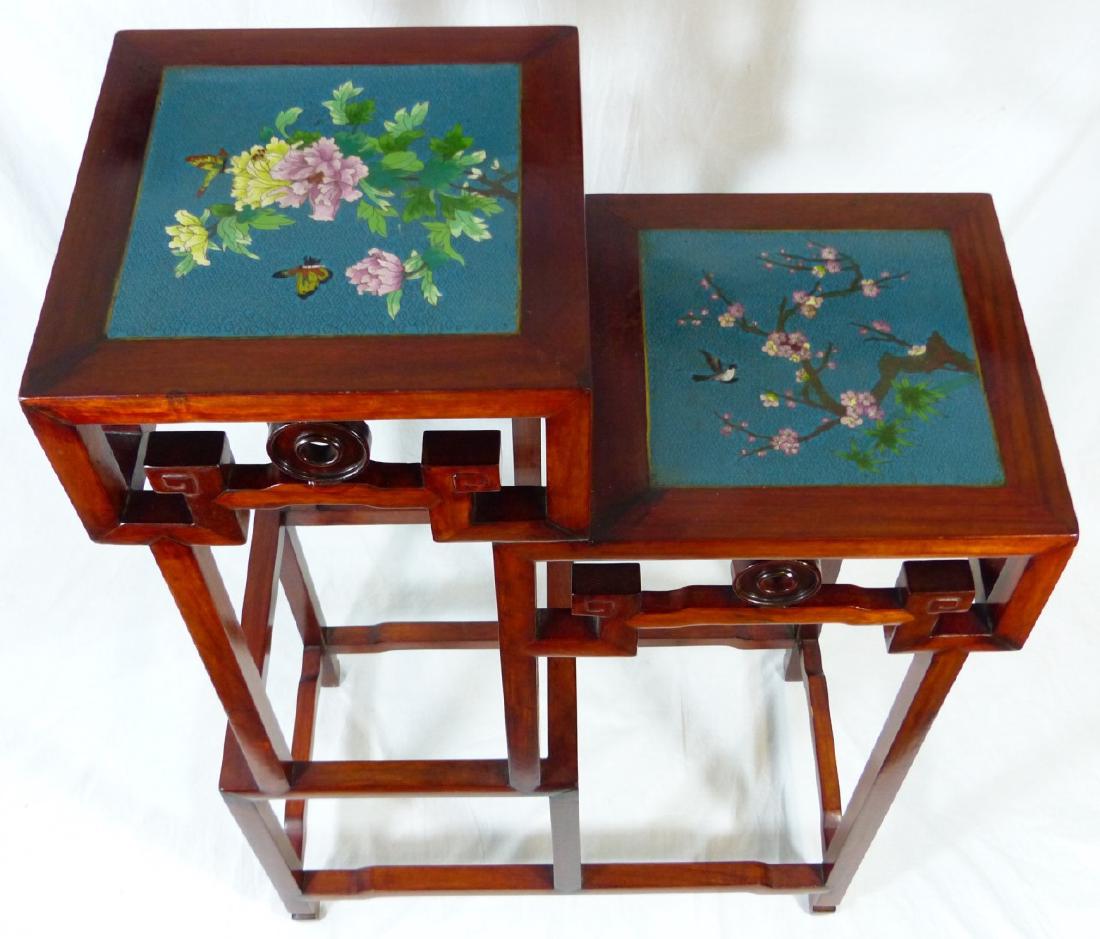 CHINESE TWO-TIERED WOODEN TABLE w CLOISONNE PANELS (1 of 8)