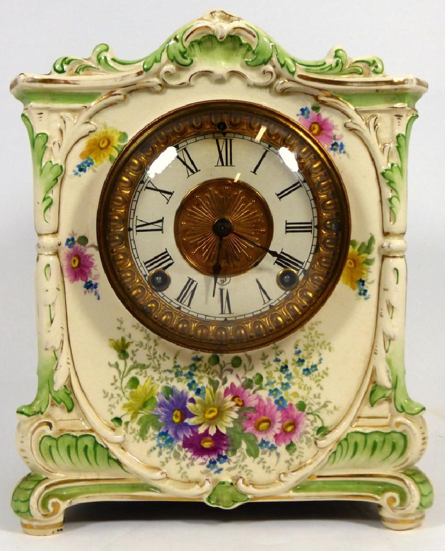 ANSONIA ROYAL BONN 'LA BARQUE' PORCELAIN CLOCK (1 of 9)
