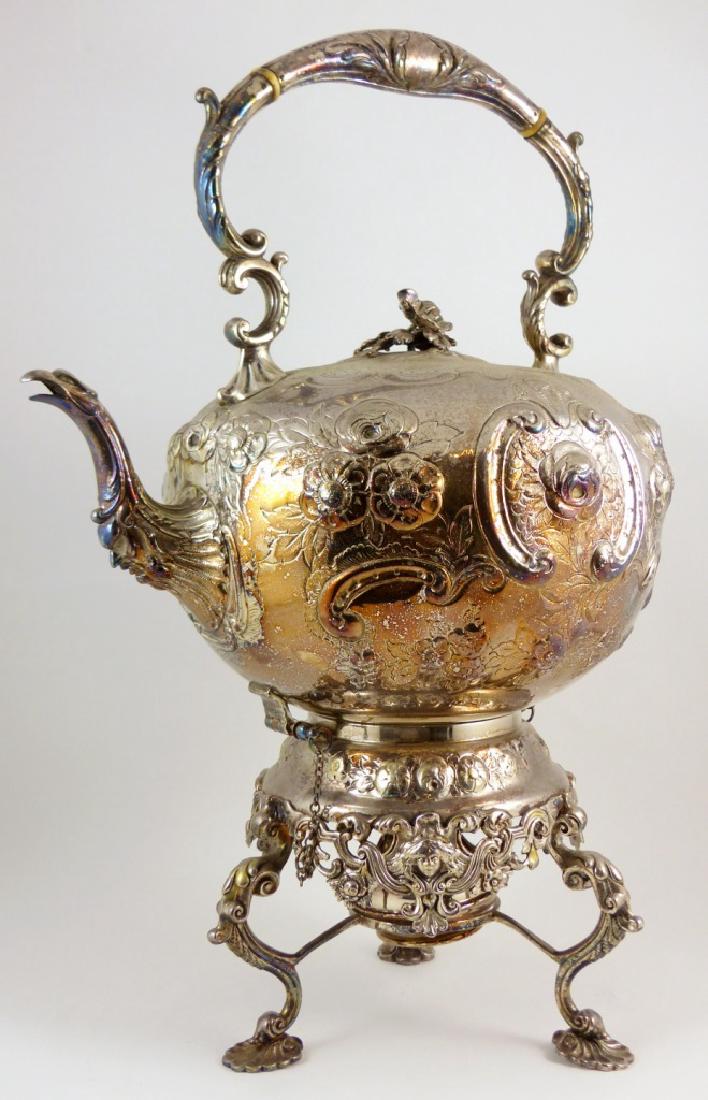 ENGLISH VICTORIAN SILVERPLATED KETTLE ON STAND (1 of 10)
