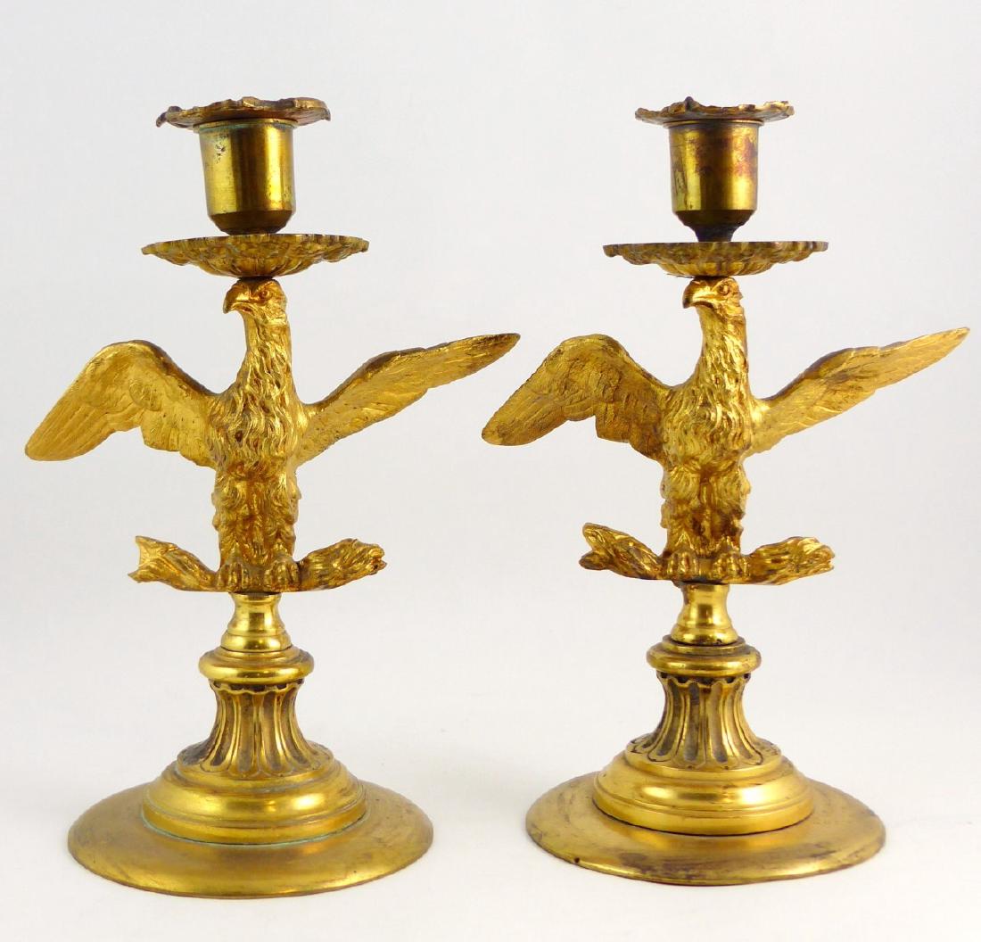 PR FRENCH BRONZE CANDLE HOLDERS w EAGLES (1 of 7)