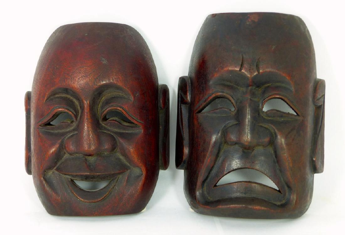 PR CARVED WOOD 'COMEDY & TRAGEDY' MASKS (1 of 2)